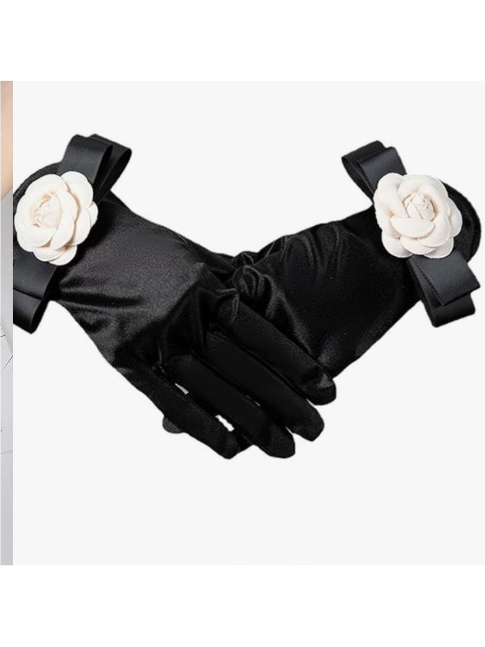 Exquisite Women's Gloves Black White Flower Evening Holiday Christmas Party - Picture 5 of 7